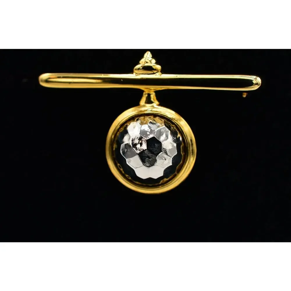 Vintage Bar Charm Pin Brooch Gold Tone Gunmetal Hammered Drop NOS 1980s 9B